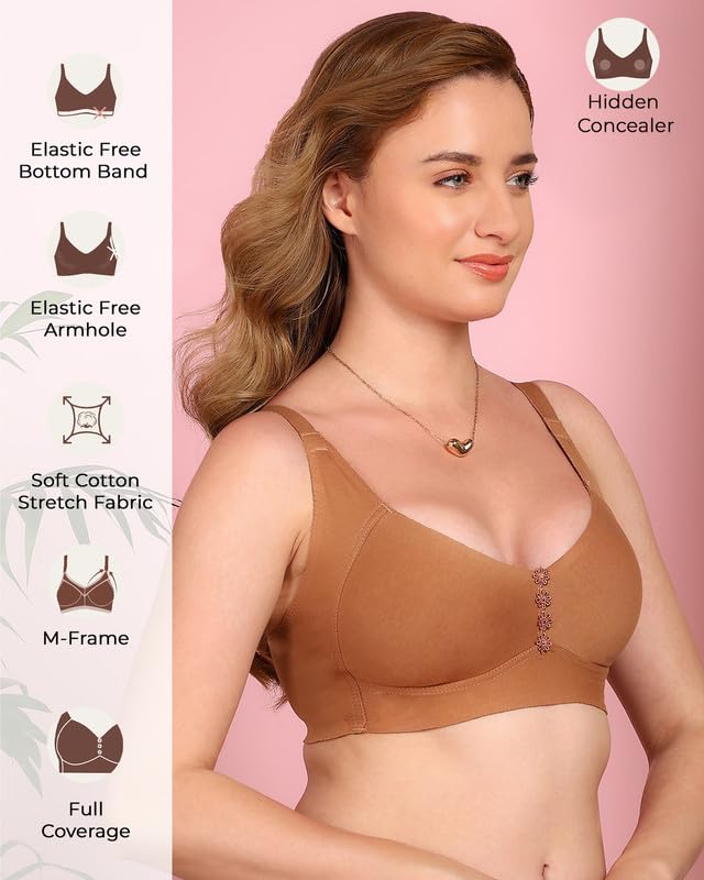 Image of Tweens Cotton Non-Padded M-Frame Minimiser Bonded Bra for Women | Full Coverage | Wire-Free | Non-Padded Cups with Hidden Concealer | Breathable Cotton | Elastic-Free No Marks | Pack of 1