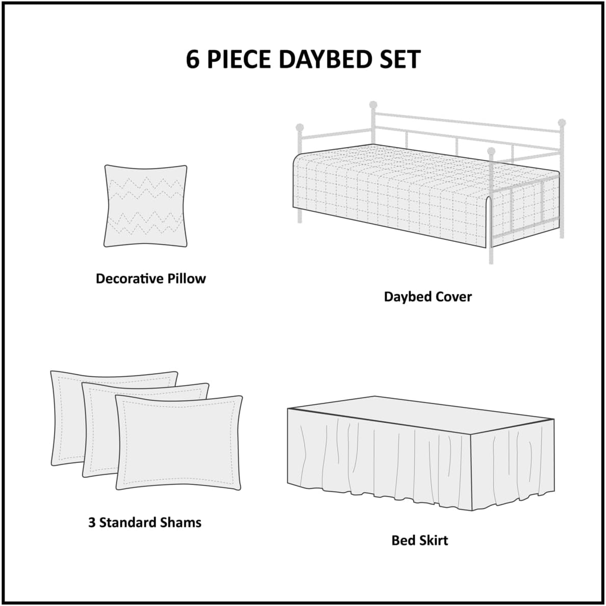 6 Pcs Reversible Scalloped Edge Daybed Cover Set Seafoam Daybed
