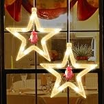 Christmas Window Lights, Jsdoin 2PCS Star Curtain Light Twinkle Christmas Decorate Lamp Battery Powered Hanging Warm White for Xmas Shop Window Door Party Indoor Outdoor Decorate