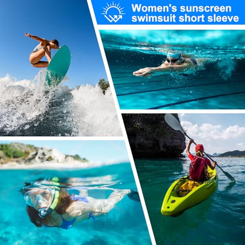 MEETWEE Damen Surf Rash Guard Sonnenschutz Badeanzug UV-Schutz Shirt UPF 50+ Kurzarm Badeoberteil Schnell trocknendes Schwimm-Sonnenschutzshirt für Wassersport. 6