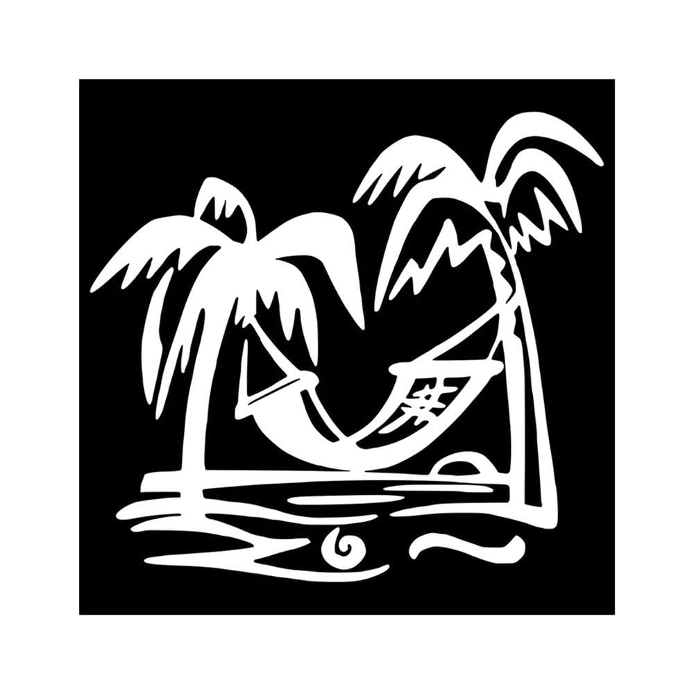 Beach Hammock Palm Trees Ocean Car Stickers Vinyl Decal Motorcycle Decorative Accessories(White)