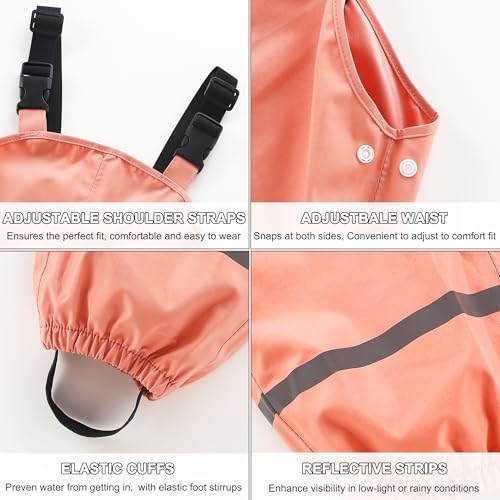Fewlby Kids Rain Bib Pants, Toddlers Waterproof Suspender Dirty Proof Rain Wear4
