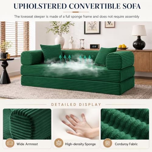 Image of AUGOP Futon Sofa Bed Boneless Couch for Living Room,Pull Out Couch with Sleeper Sofa,Day Bed Couch with Storage Pocket,Removable Corduroy with 2 Pillow
