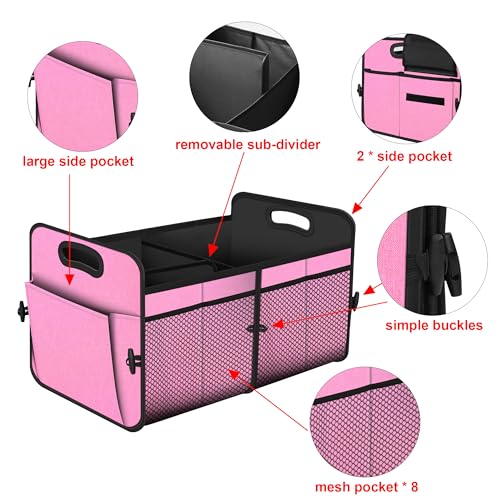 Image of Femuar Car Trunk Organizer,Car Storage Organizer with 72L Large Capacity Waterproof Collapsible and 11 Pockets,Trunk Organizer for Car Suv /Jeep /Sedan, Large Size, Pink