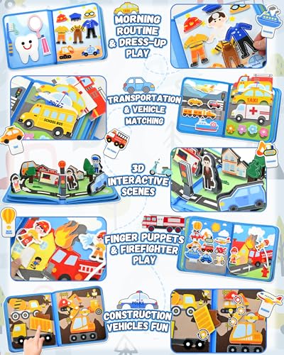 Image of Vehicles Educational Book for Toddlers 1-3, Montessori Quiet Activity & Learning Book with Cars, Trucks & Firefighters, Educational Toy for Early Learning, Travel Toy for Car & Airplane Trips