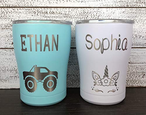 Laser Engraved Personalized 12 oz Stainless Steel Kids Tumbler - Lid with Slide