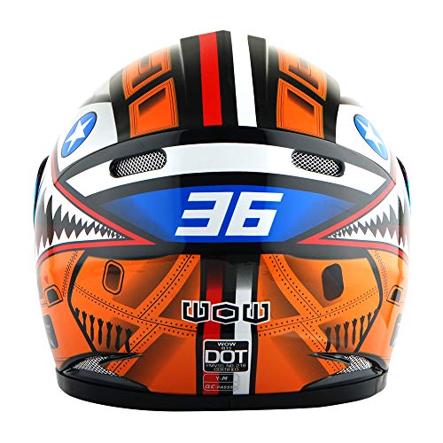 WOW Motorcycle Full Face Helmet Street Bike BMX MX Youth Kids Shark Orange - Thumbnail 6
