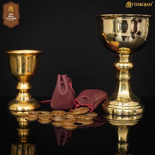 Image of Pack of 2 Mythrojan Small Trinket Pouches Suede Leather Drawstring Coin & Dice Bags for LARP, SCA, Viking & Medieval Events, Color : Dark Wine Red