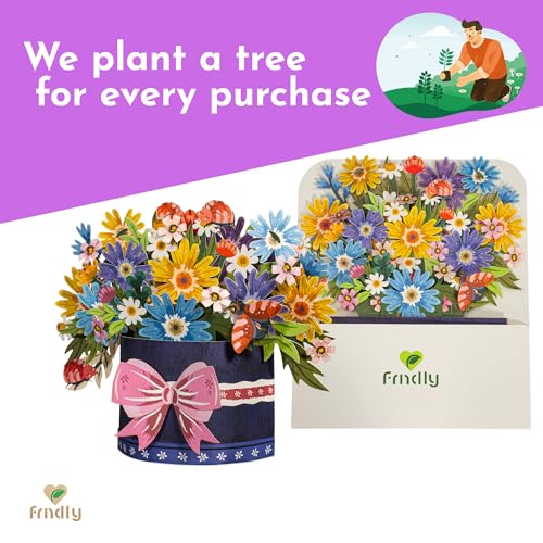 Paper Love Frndly, Festive Flower Box 3D Pop Up Card, For All Occasions, Birthday, Anniversary, Thank You, Get Well or Just Because, Handcrafted - 100% Recycled and Eco-Friendly, 10 Inch Bouquet