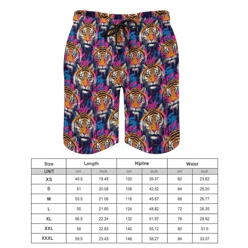 Hawaiian Shorts for Men - Comfy Cool Tiger Pink Graffiti Print Mens Swim Trunks Bathing Suits with Mesh Lining2