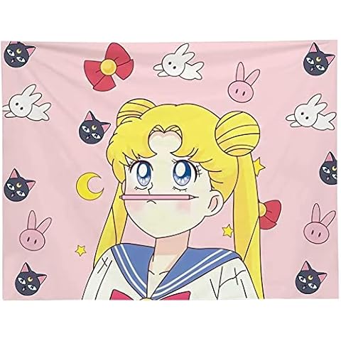 Sailor Moon Kawaii Manga Tapestry Decor Sailor Moon Decor Wall Cloth Anime Tapestry Decor Wall Cloth Lovely Girl Wall Hanging for Party Bedroom Living Room Home Decor 150 x 100cm (C) Cover