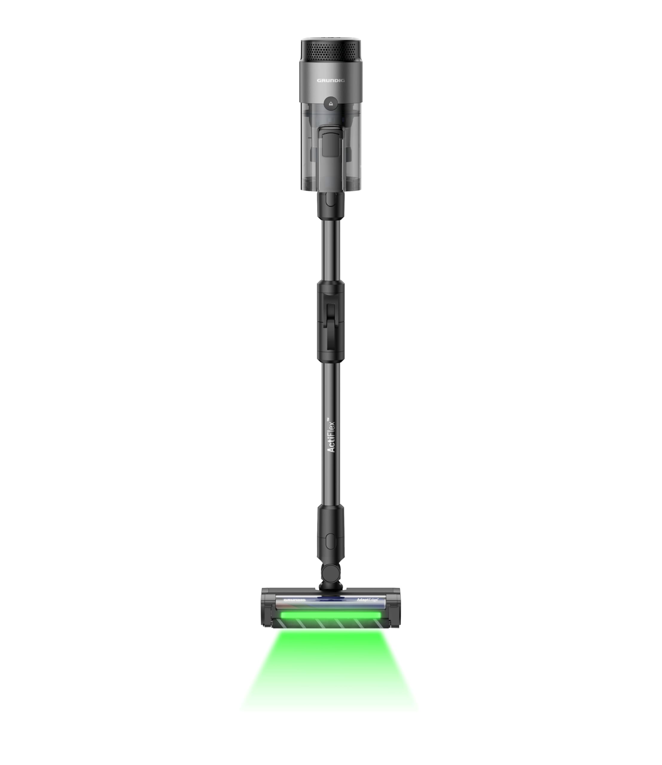 GRUNDIG VCP 9431 Pro 2-in-1-Akkusauger, HyperClean, CyclonStorm-Technologie, knickbares Rohr, 3 Saugkraftstufen, 450 W Motor, 500 ml Staubbehälter, bis zu 60 Minuten Laufzeit, Silber-Schwarz