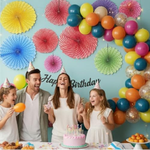 Image of Multicolor 6 Pcs Hanging Paper Fans for Birthday, Wedding, Baby Shower, Anniversary,Backdrop Party Decoration (Pack of 6)
