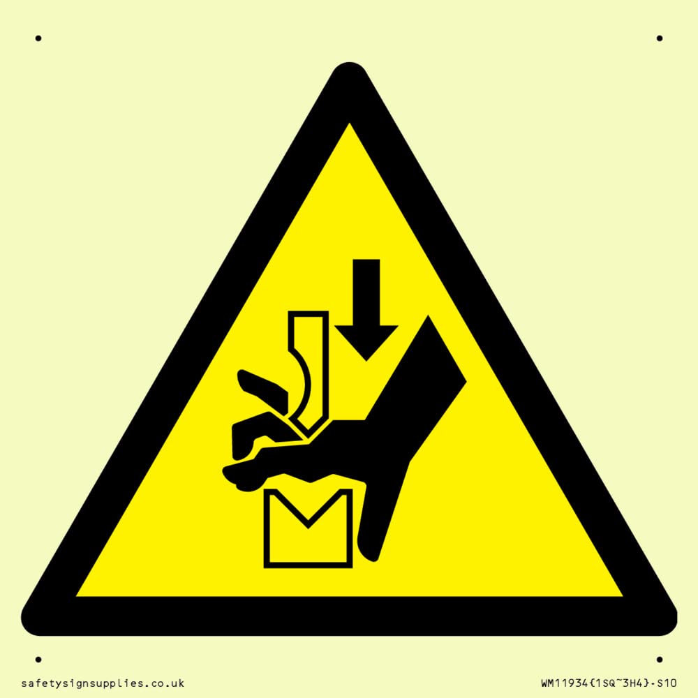 W030 Warning: Hand crushing between press brake tool Sign - 100x100mm - S10