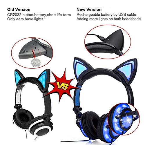 Kangxinsheng Kinder Kopfhörer,Katze Ohr Kopfhörer mit LED-licht,Faltbarer Wiederaufladbare Wired Headset für Mädchen… - Image 7