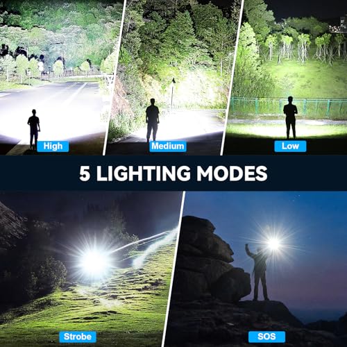 Kmivo Rechargeable LED Flashlight, 100,000 High Lumens Super Bright Tactical Flashlight, 5 Modes Adjustable Focus, Waterproof Powerful Handheld Flash Light for Camping Home Emergency (2 Pack) - Image 4