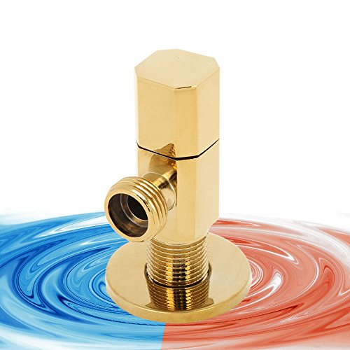Robinet d'Arrêt Mural en Laiton, Vanne d'Angle pour Salle de Bain, Finition Dorée, Installation G1/2, 8,2 x 1,8 x 2 cm, pour Eau Chaude et Froide