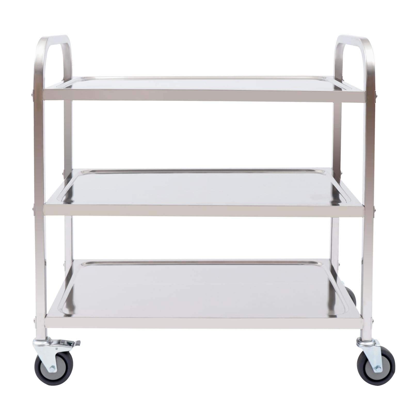 Carro de servicio de acero inoxidable con 3 bordes, carro de cocina con ruedas y frenos de estacionamiento, 4 ruedas, carro de servicio gastro con freno, 75 x 40 x 83,5 cm
