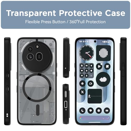 Image of Amazon Basics Back Cover for Nothing Phone 3a Pro 5G Compatible with MagSafe | Shockproof Design | Hard Transparent Back Case (Black)