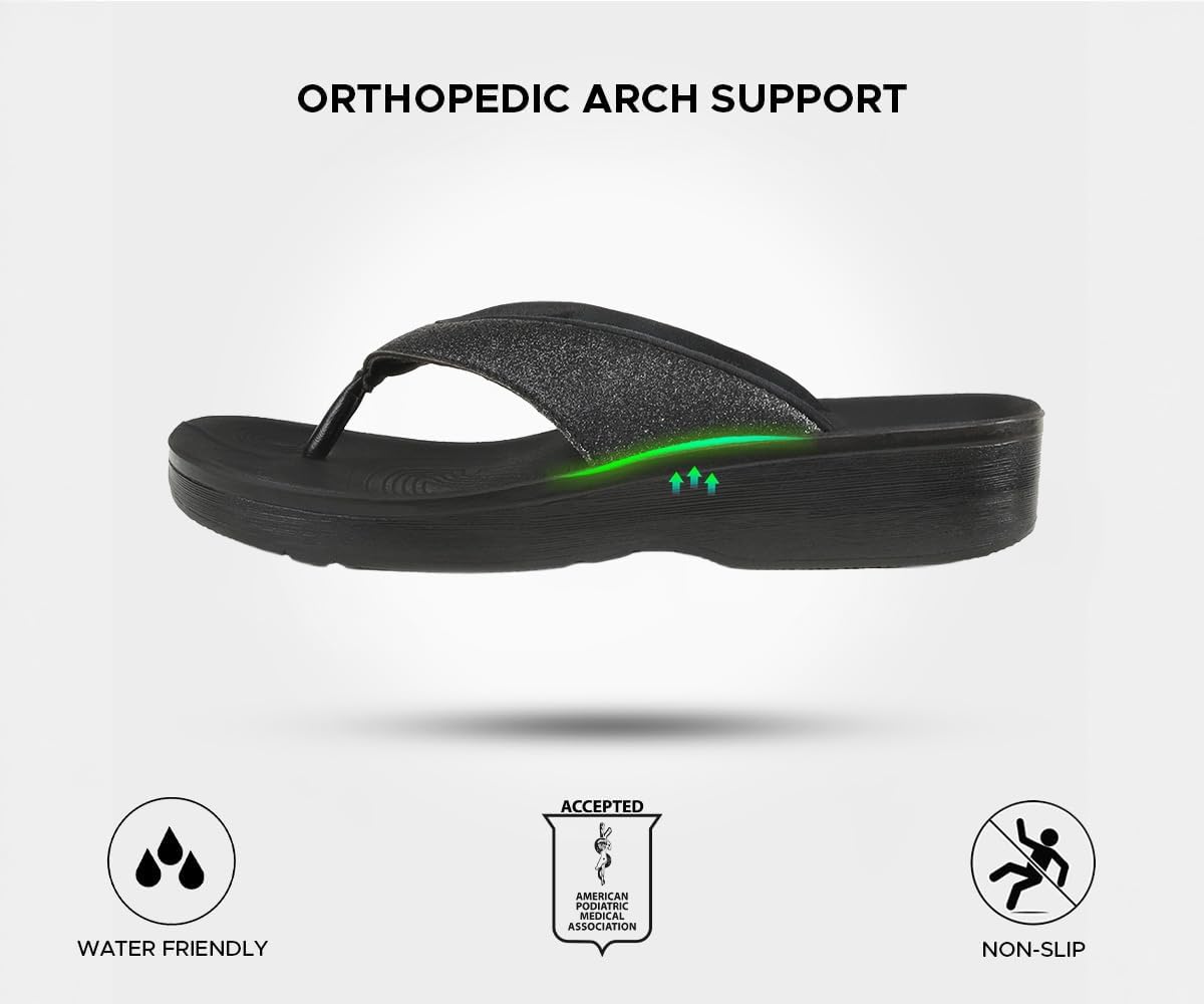 AEROTHOTIC Comfy Flip Flops for Women with Arch Support Orthotic Footbed Stylish Faux Leather Padded Straps with Soft Toe Post & Non-Slip Sole Slip On Casual Indoor and Outdoor Ladies Sandals - Image 5