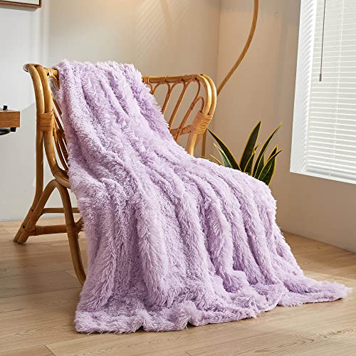 XeGe Luxury Faux Fur Throw, Light Purple Soft Fluffy Blanket Single, Shaggy Plush Decorative Couch Blanket