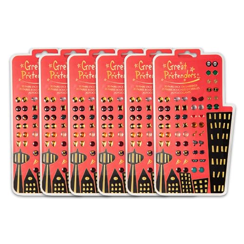 Great Pretenders Superhero Themed Sticker Earrings 6 Packs, Superhero Themed Birthday Party Favours for Kids