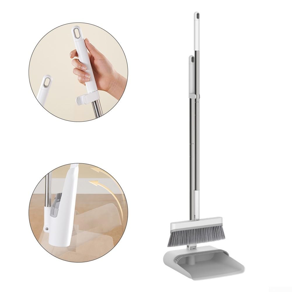 Besen und Kehrschaufel Haushalt Set, Kehrbesen und Kehrschaufel Kombination Müllschaufel, Lazy Artifact Klappgriff