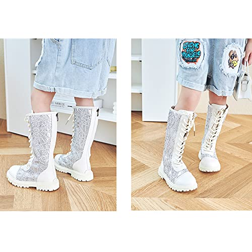 Girls Waterproof Glitter Sequins Leather Lace-Up Knee High Winter Fashion Mid Calf Combat Riding Boots (Toddler/Little Kid/Big Kid)3