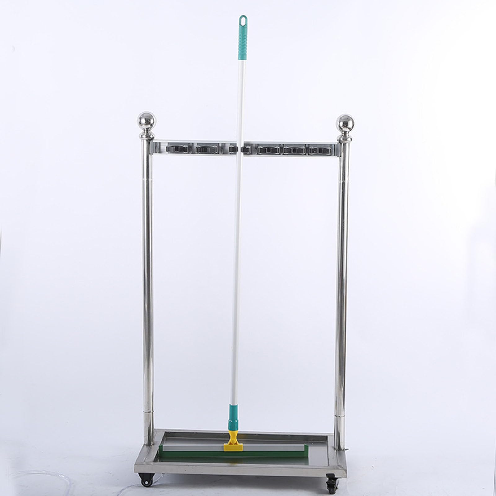 Support de vadrouille Suspendu au Sol, Balai de Balcon, étagère de Rangement Mobile sur Pied en Acier Inoxydable, pour serpillière Humide, freinable