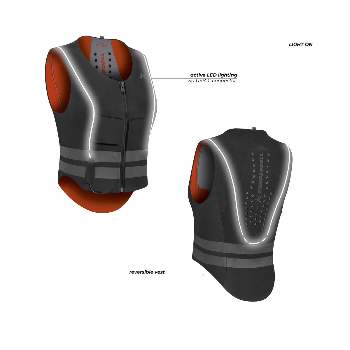 Komperdell - Ballistic High Visibility Flex Fit - kamizelka ochronna do sportów jeździeckich Kolor: czarny/neonowy pomarańczowy - rozmiary: XXS - XXL (XS)
