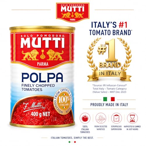 Image of Mutti Parma Polpa Finely Chopped Italian Tomatoes • Tomato Pulp for Pasta Sauce, Pizza, Soups & Stews, 14.11 oz ℮ 400 g