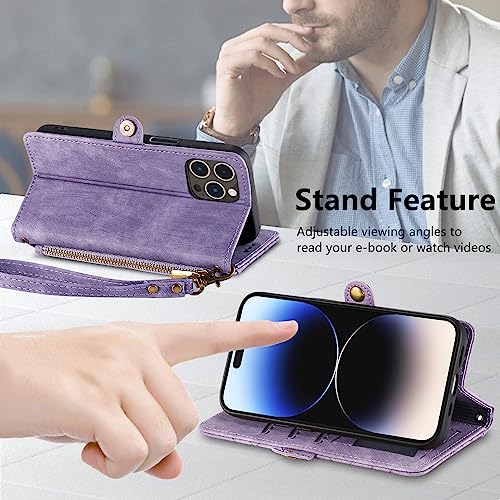 Étui iPhone 14 Pro Max Asuwish avec fermeture éclair et protège-écran