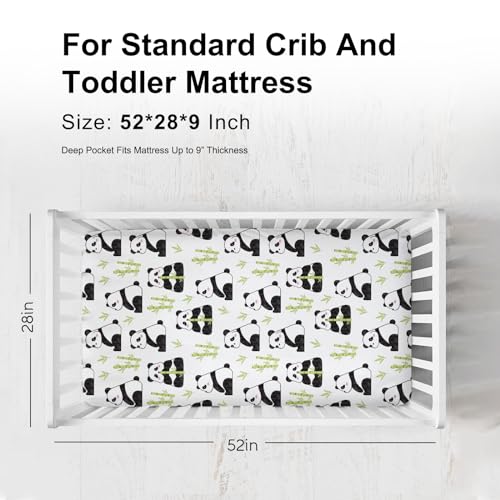 Image of Cartoon Panda Green Leaves Baby Crib Sheets for Boy Girl 52 inchx28 inch Cute Bear Animals Soft Breathable Unisex Fitted Nursery Baby Bed Sheet Fits Standard Crib and Toddler Bed Mattresses