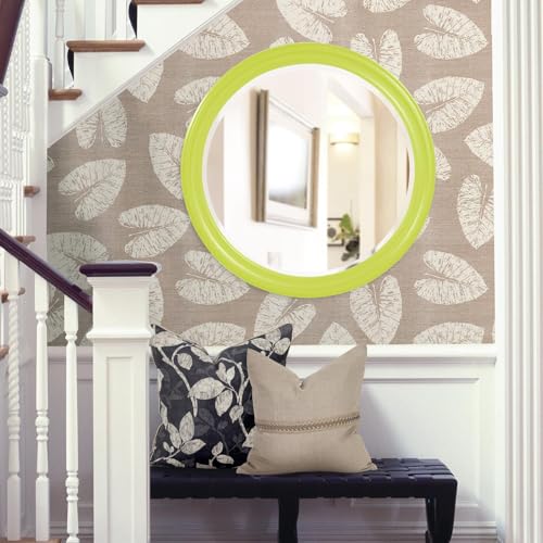 Image of Howard Elliott Collection George Round Glossy Green Wall Mirror, Bevelled Vintage Hanging Wood Framed Vanity Mirrors for Home Decor, Living Room, Bathroom, Bedroom, or Hallway, 36 Inch Round