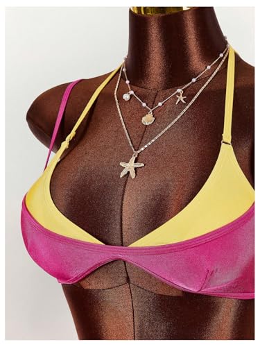 Image of RoseSeek Women's 2 Piece Colorblock Bikini Sets Double Layered Beachwear | Bikini Sets for Women, Color Block Swimwear, 2 in 1, Y2k, String Bikini, Swimsuit, Summer, Vacation