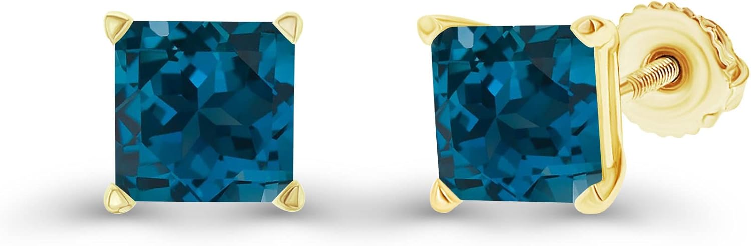 14K Gold Plated 925 Sterling Silver Hypoallergenic 6mm Square Princess Cut Genuine Birthstone Solitaire Screwback Stud Earrings - Image 2