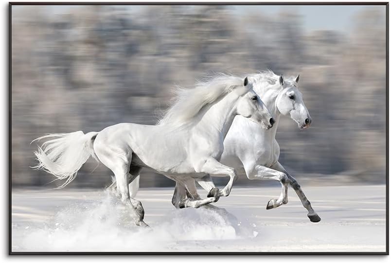 アート パネル キャンバス ウォール - 速く走る馬、動物 フレーム入り アルミ合金枠きの完成品 (A,40x60cm（16x24i