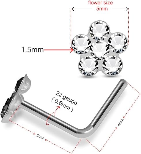 Piercing Nez En Argent 925 - Courbure En L, Calibre 22, Pierre Cristal - Bijou Stérling Silver