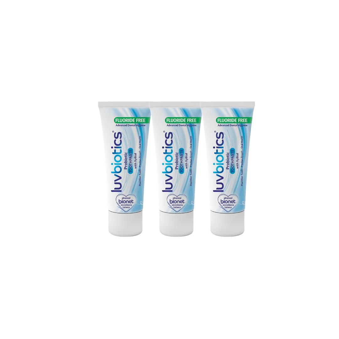 Luv Biotics Fluoride Free Toothpaste with Oral Probiotics, Xylitol & Aloe Vera - 3 x 75ml