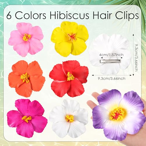 QFGasre 6 Stück Hawaii Haarspange Blume Haarklammer Haarspangen, Plumeria-Hibiskus-Haarspange Blumenclips süße Sommer-Tropenblumen Haar-Accessoires für Urlaub Strandparty