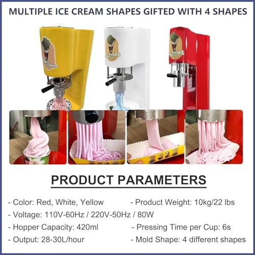 ZEEKYFOR Eiscreme- und Softeismaschine, kommerzielle Spaghetti-Eispresse mit 4 Formformen, elektrische Eisnudelmaschine für Dessertladen und Zuhause White – Bild 8