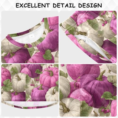 Purple White Pumpkins Fall Soft Pajama Set for All Seasons,Breathable Pjs Long Sleeve Sleepwear,Comfy Loungewear 2 Piece Underwear Set 8T3