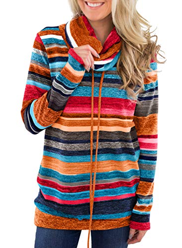 Dokotoo Pull Femme Hoodie Sweat Shirt à Manche Longue Sweat de Sport Col Roulé Blouse T Shirt Chaud Hiver,A-orange,XL Cover