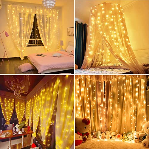 Hoteril LED USB Lichtervorhang 2.4mx1.8m, Lichterketten vorhang mit 8 Modi mit Fernbedienung Timer, IP65, verstellbare Helligkeit Lichterkettenvorhang für Deko, Garten, Pavillon, Party, Schlafzimmer