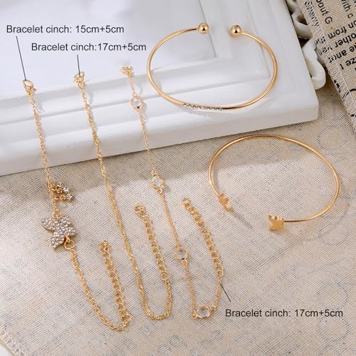 JSTHHTT 24 Stück Armband Damen Gold, Stapelbare Armbänder Damen Gold, Armband Set Gold, Schmuck Damen, Goldschmuck dDamen, Verstellbaren, Wasserdicht, Modeschmuck Geschenk Set für dDamen Mädchen – Bild 4