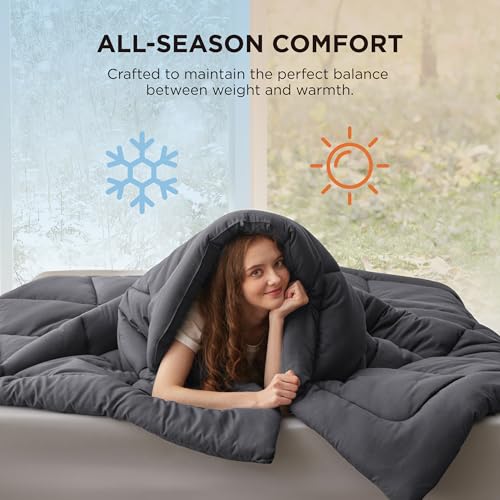 Image of Bedsure Comforter Duvet Insert - Quilted Comforters Queen Size, All Season Duvet, GentleSoft Down Alternative Bedding Blanket, with 8 Tabs, Gifts for Women /Men, Dark Grey, Queen 88 x 88 Inches