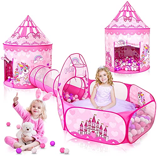 Wilwolfer Pop-up Zelt für Kinder + Krabbeltunnel + Bällebad - 3-in-1 Spielhaus für Kleinkinder Jungen Mädchen - Großes Spielzelt für Innen & Outdoor (Prinzessinnen Zelt) Wilwolfer Pop-up Zelt für Kinder + Krabbeltunnel + Bällebad - 3-in-1 Spielhaus für Kleinkinder Jungen Mädchen - Großes Spielzelt für Innen & Outdoor (Prinzessinnen Zelt)