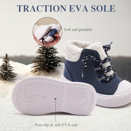 Toddler Snow Boots for Boys and Girls Fleece Winter Booties with Faux Fur Lining Keeping Warm Hook &Loop Closure Kids Shoes4