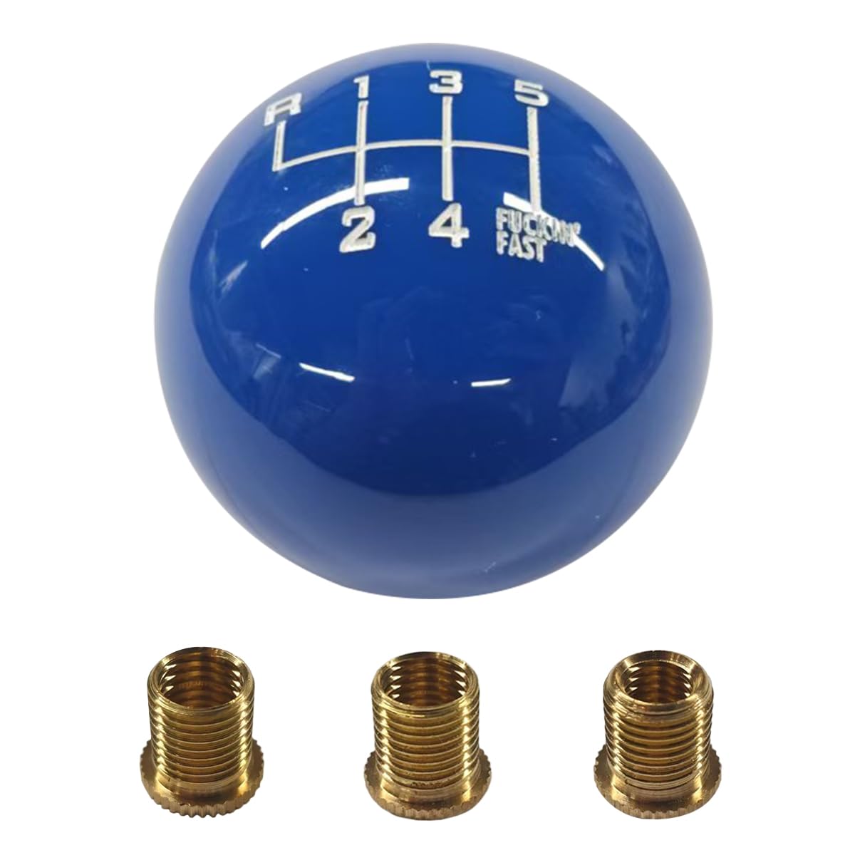 Universal 6-Speed Blue Resin Ball Gear Shift Knob with Multiple Thread Adapters