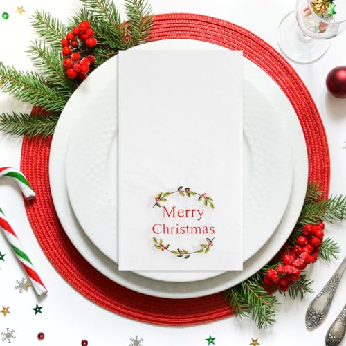Quera 50 Pack Christmas Wreath Paper Napkins Disposable Merry Christmas Hand Towels Decorative Table Napkin for New Year Winter Dinner Merry Christmas Holiday Xmas Party Supplies – Image 5